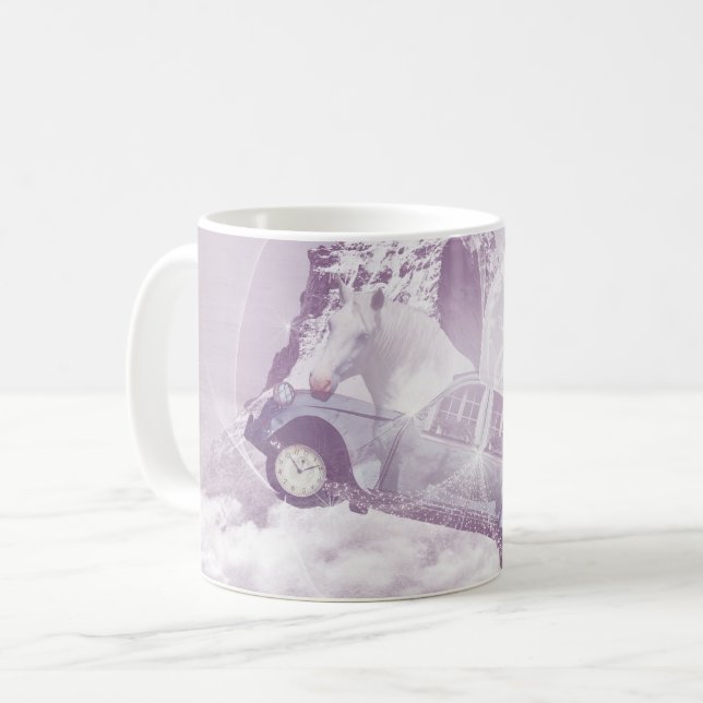 Rosa Fantasy Flies Horse Car Butterfly Fairy Vinge Kaffemugg (Framsida vänster)