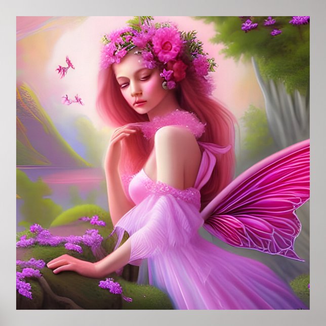 Rosa Fantasy Flower Fairy Princess Art Big Poster (Framsidan)