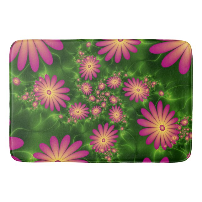 Rosa Fantasy Flowers Modern Abstrakt Fractal Art Badrumsmatta (Framsidan)