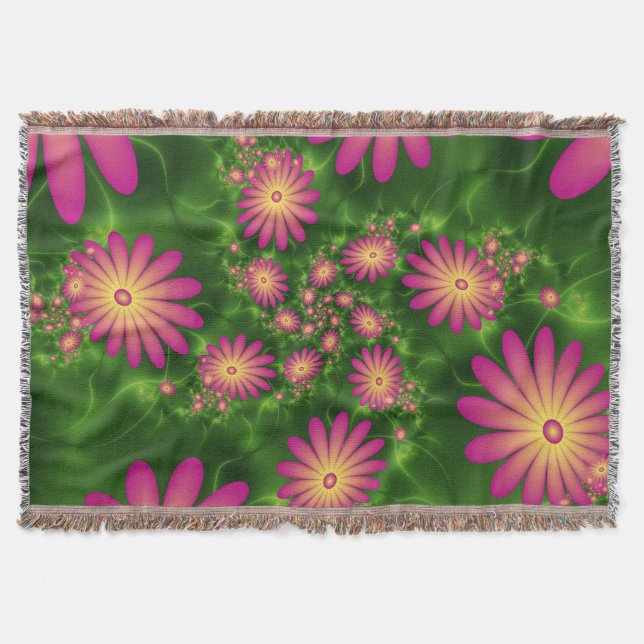 Rosa Fantasy Flowers Modern Abstrakt Fractal Art Filt (Framsidan)