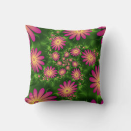 Rosa Fantasy Flowers Modern Abstrakt Fractal Art Kudde