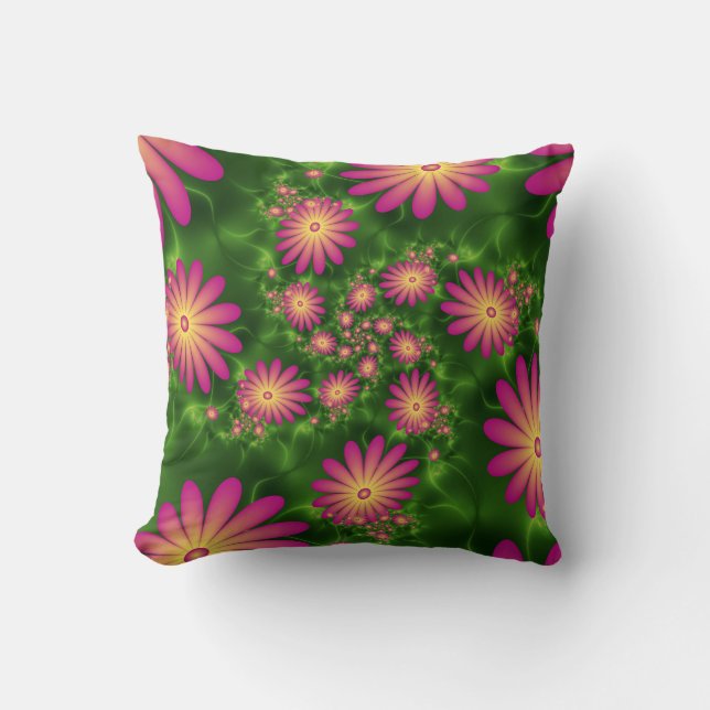 Rosa Fantasy Flowers Modern Abstrakt Fractal Art Kudde (Framsida)