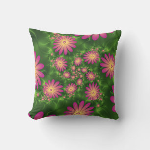 Rosa Fantasy Flowers Modern Abstrakt Fractal Art Kudde