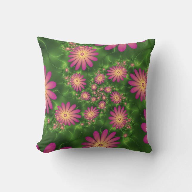 Rosa Fantasy Flowers Modern Abstrakt Fractal Art Kudde (Framsida)