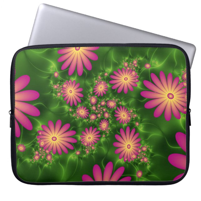 Rosa Fantasy Flowers Modern Abstrakt Fractal Art Laptop Fodral (Framsidan)