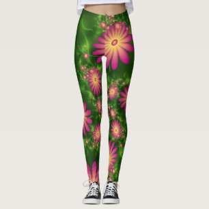 Rosa Fantasy Flowers Modern Abstrakt Fractal Art Leggings