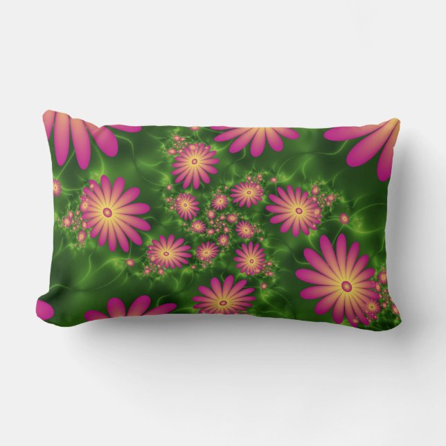 Rosa Fantasy Flowers Modern Abstrakt Fractal Art Lumbarkudde (Framsida)