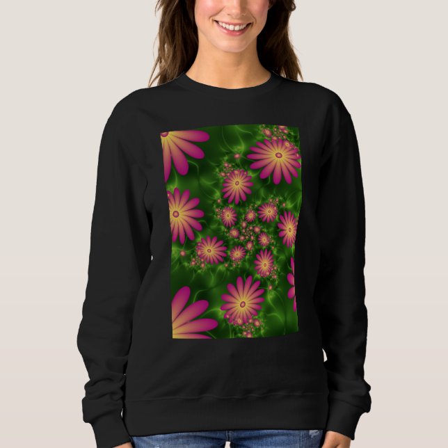 Rosa Fantasy Flowers Modern Abstrakt Fractal Art T Shirt (Framsida)