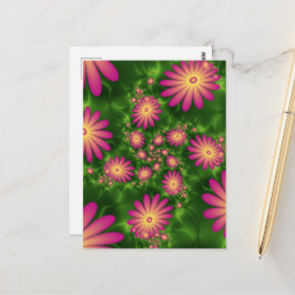 Rosa Fantasy Flowers Modern Abstrakt Fractal Art Vykort