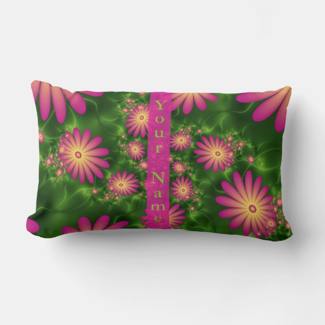 Rosa Fantasy Flowers Modern Abstrakt Fractal Namn Lumbarkudde (Framsida)