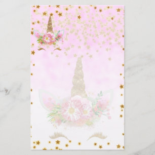 Rosa Fantasy och Golden Stars Unicorn Brevpapper