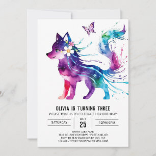 Rosa Fantasy Varg Digital Girl Birthday Inbjudningar