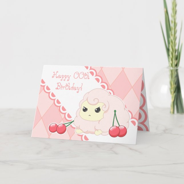 Rosa får för gullig kawaii med kort (Framsida)