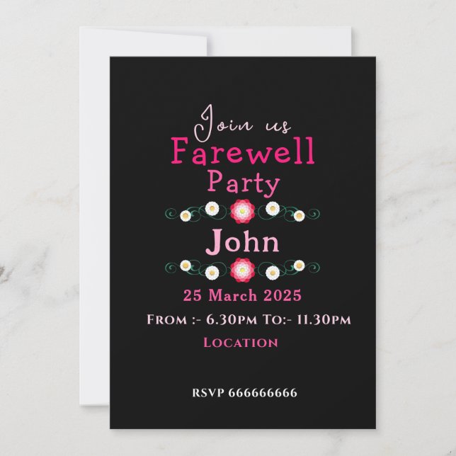 Rosa Farewell Inbjudningar (Framsida)