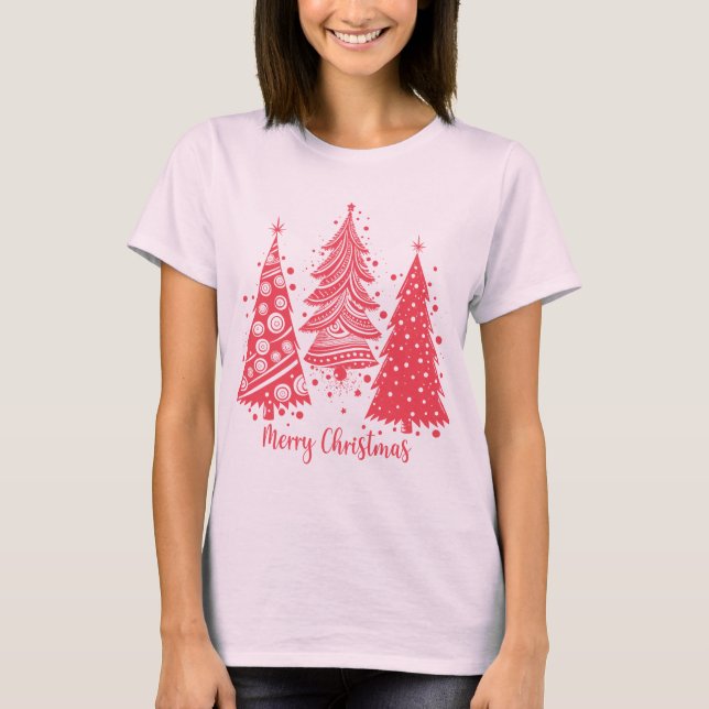 Rosa Färg Julgranar T Shirt (Framsida)