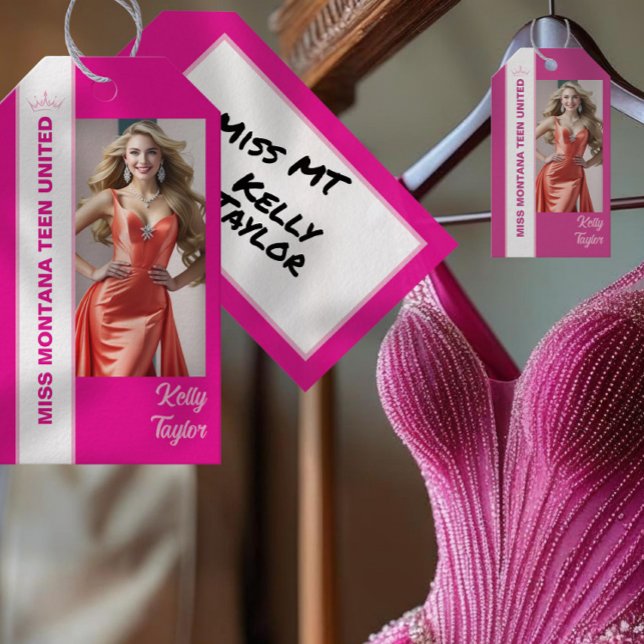 Rosa Färg Pop Anpassningsbar Photo Märkres Presentetikett (Custom pageant wardrobe tags featuring your photo and personalized text to keep your items secure)