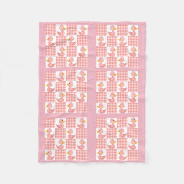 Rosa Färg Quilt Duckies design Fleece Blanket (Framsidan)