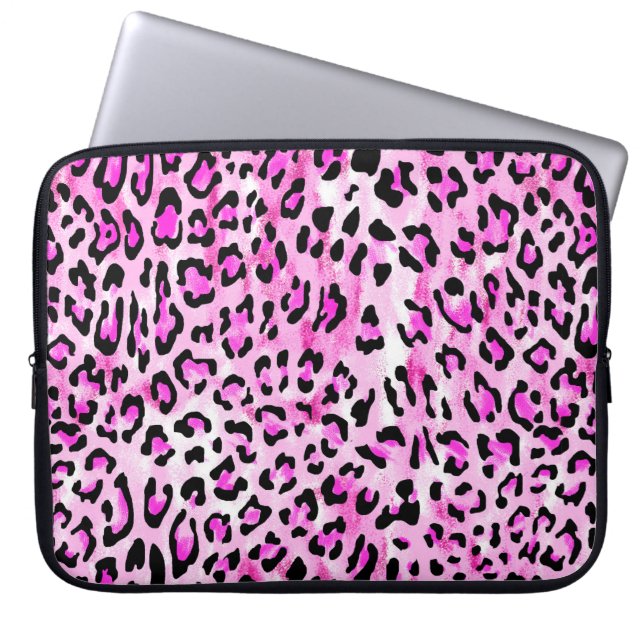 rosa färg, sömlös leopard mönster / il laptop fodral (Framsidan)
