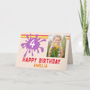 Rosa Färg Stänk 3-fotodagskort för flickor Kort