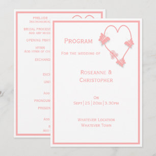 Rosa Färgad Butterflies Heart Design Bröllop Program