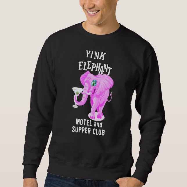 Rosa Färgad Elephant with Martini Glass Lång Ärmad Tröja (Framsida)