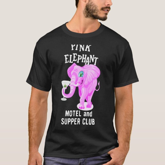Rosa Färgad Elephant with Martini Glass T Shirt (Framsida)