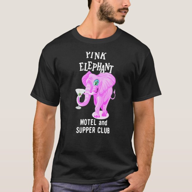 Rosa Färgad Elephant with Martini Glass T Shirt (Framsida)