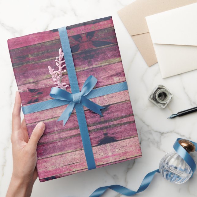 Rosa, färgat, rustiskt träslag presentpapper (Gifting)