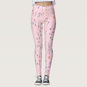 Rosa färglös musikalisk musik av mönster-lapp leggings