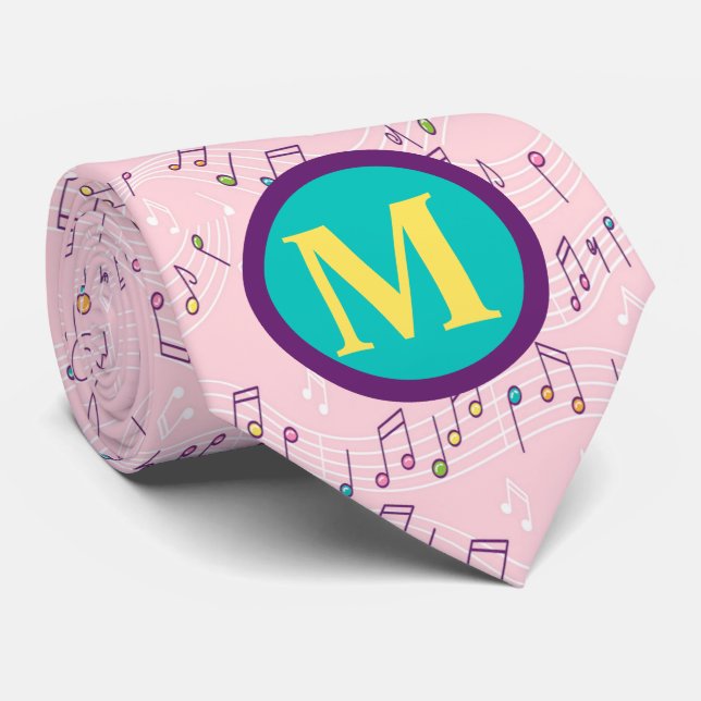 Rosa färglös musiknot mönster musiker monogram slips (Rullad)