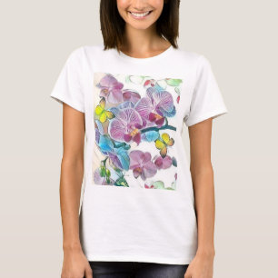 Rosa färglösa blomstersmörblommor vattenfärg t shirt