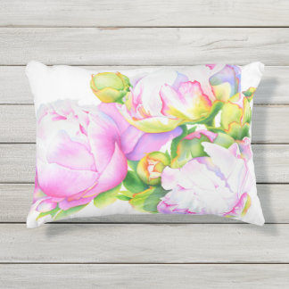 Rosa, färgmålning med vit Peony-vattenfärg Utomhuskudde