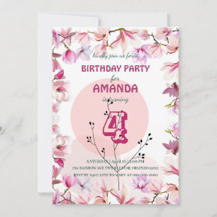 Rosa Färgövertoning för blommor flora Birthday Par Inbjudningar