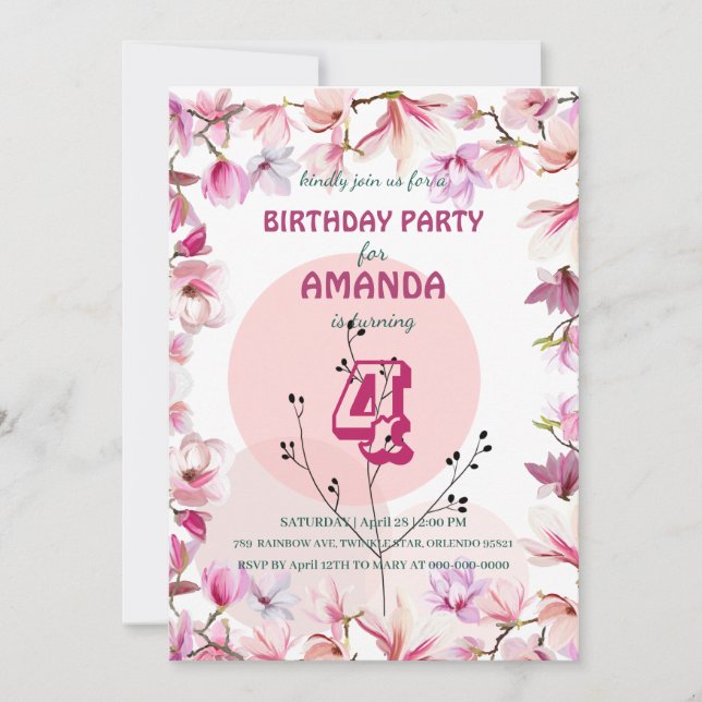 Rosa Färgövertoning för blommor flora Birthday Par Inbjudningar (Framsida)