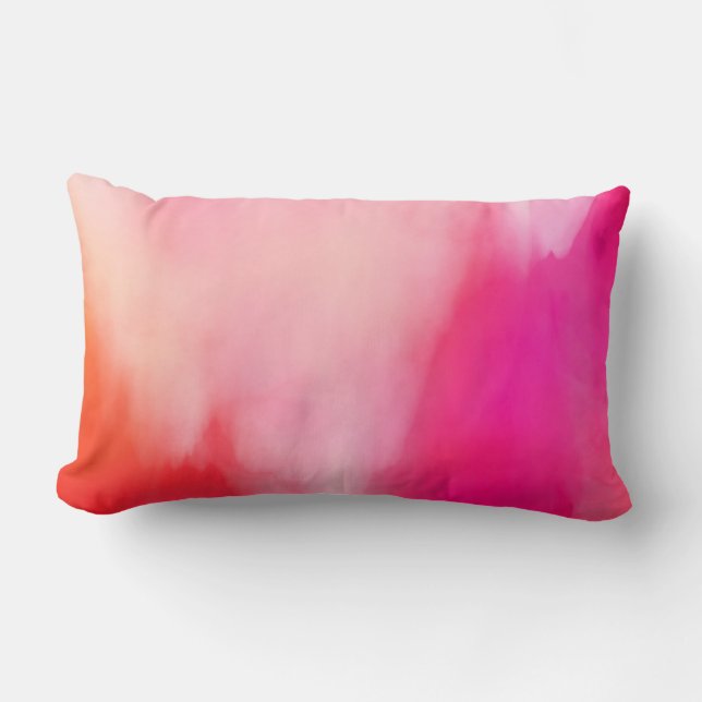 Rosa färgrik korallorange för abstrakt vattenfärg lumbarkudde (Framsida)