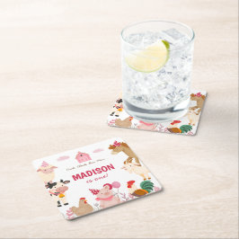 Rosa Farm Animal Barn ThLED Födelsedagsfest Underlägg Papper Kvadrat