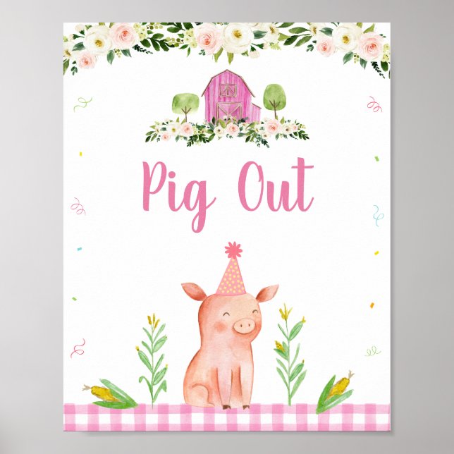 Rosa Farm Animal Gris Out Birthday Food Sign Poster (Framsidan)