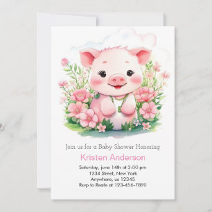 Rosa Farm Äventyr Piggy Girl Baby Shower Inbjudningar