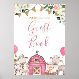 Rosa Farm Baby Shower Carousel Guest Bok Poster