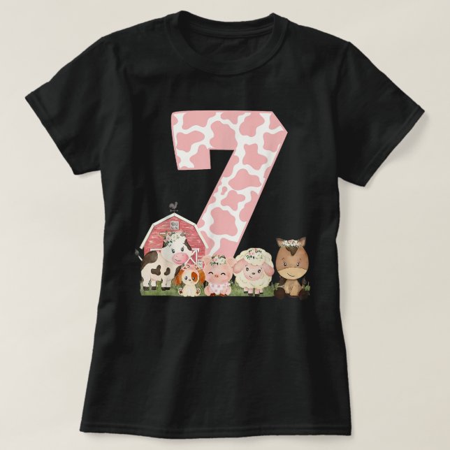 Rosa Farm Barnyard 7:e Birthday Outfit Girl 7 T Shirt (Design framsida)