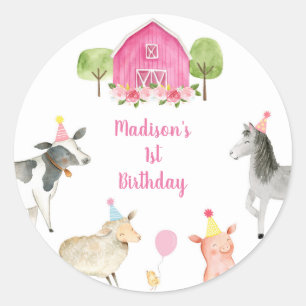 Rosa Farm Barnyard Birthday Runt Klistermärke