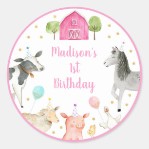 Rosa Farm Barnyard Birthday Runt Klistermärke