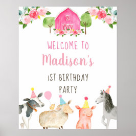 Rosa Farm Barnyard Blommigt Birthday Välkommen Poster