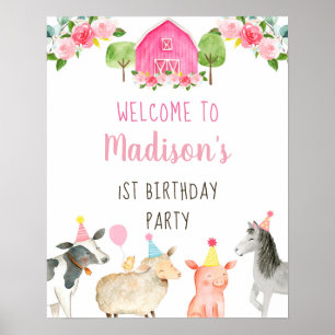Rosa Farm Barnyard Blommigt Birthday Välkommen Poster