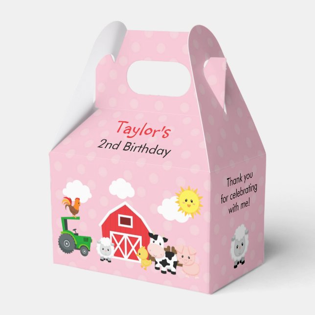 Rosa Farm Barnyard Girls Birthday Gable Favor Box Presentaskar (Framsidan Sidan)