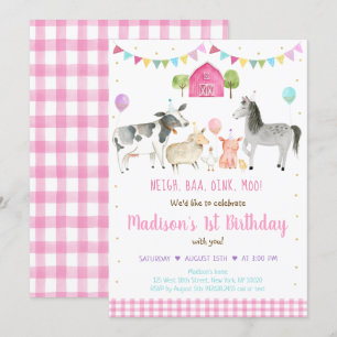 Rosa Farm Birthday Inbjudningar