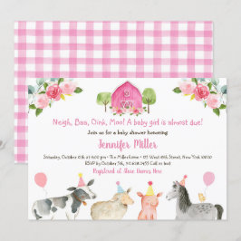 Rosa Farm Blommigt Barnyard Baby Shower Inbjudningar