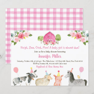 Rosa Farm Blommigt Barnyard Baby Shower Inbjudningar