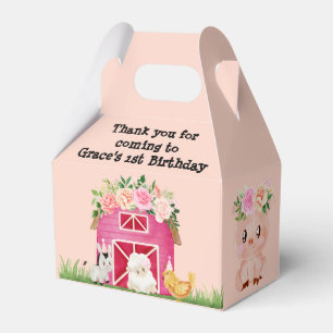 Rosa Farm Blommigt Barnyard Födelsedagsfest Favor Presentaskar