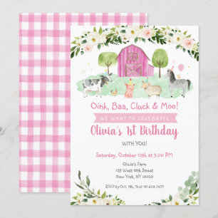Rosa Farm Blommigt Birthday Inbjudningar